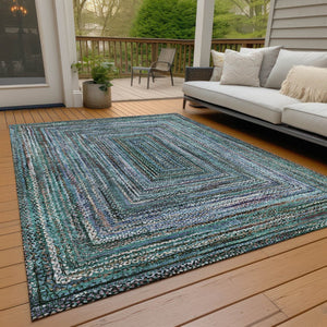 HomeRoots 8' Geometric Teal Blue, Brown & Ivory Washable Area Rug for Indoor & Outdoor Spaces - Stylish & Durable 618952