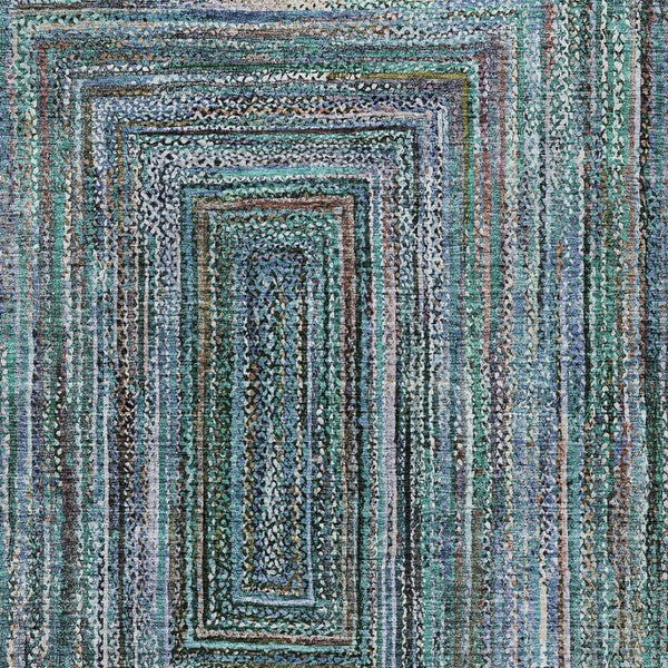 HomeRoots 9' X 12' Teal Blue Brown Geometric Area Rug - Washable Design for Indoor & Outdoor Versatility 618953