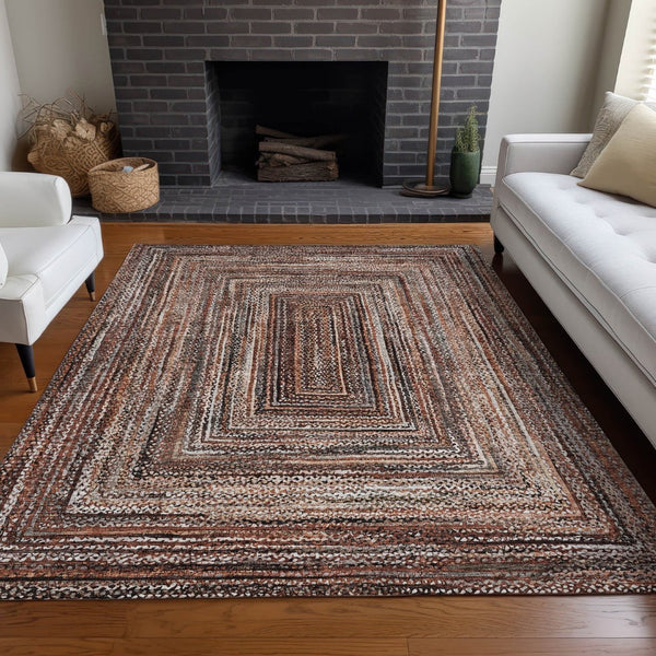 HomeRoots 5' X 8' Terra Cotta Geometric Area Rug – Stylish, Washable, Durable for Indoor & Outdoor Spaces 618956