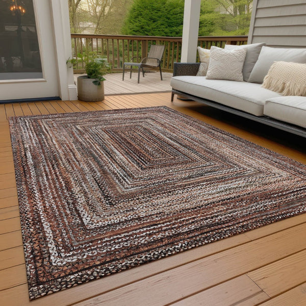 HomeRoots 5' X 8' Terra Cotta Geometric Area Rug – Stylish, Washable, Durable for Indoor & Outdoor Spaces 618956
