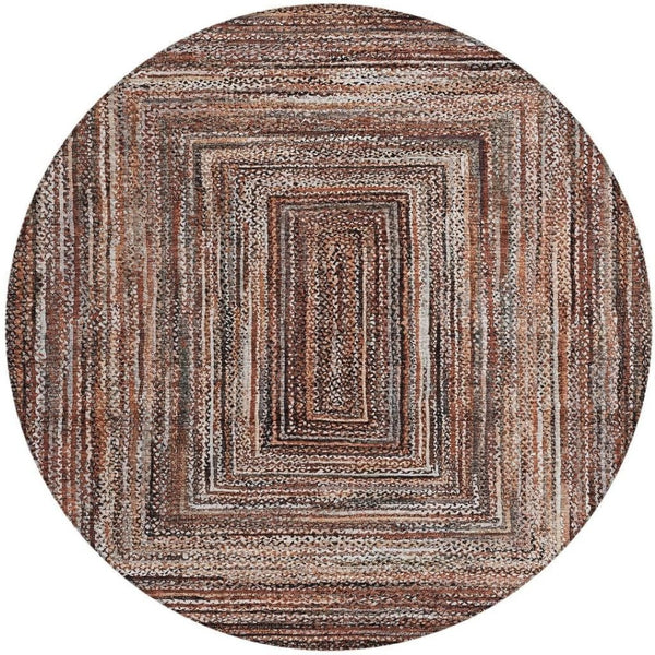 HomeRoots 8' Round Geometric Indoor-Outdoor Area Rug in Terra Cotta & Copper – Durable, Washable & Stylish! 618957
