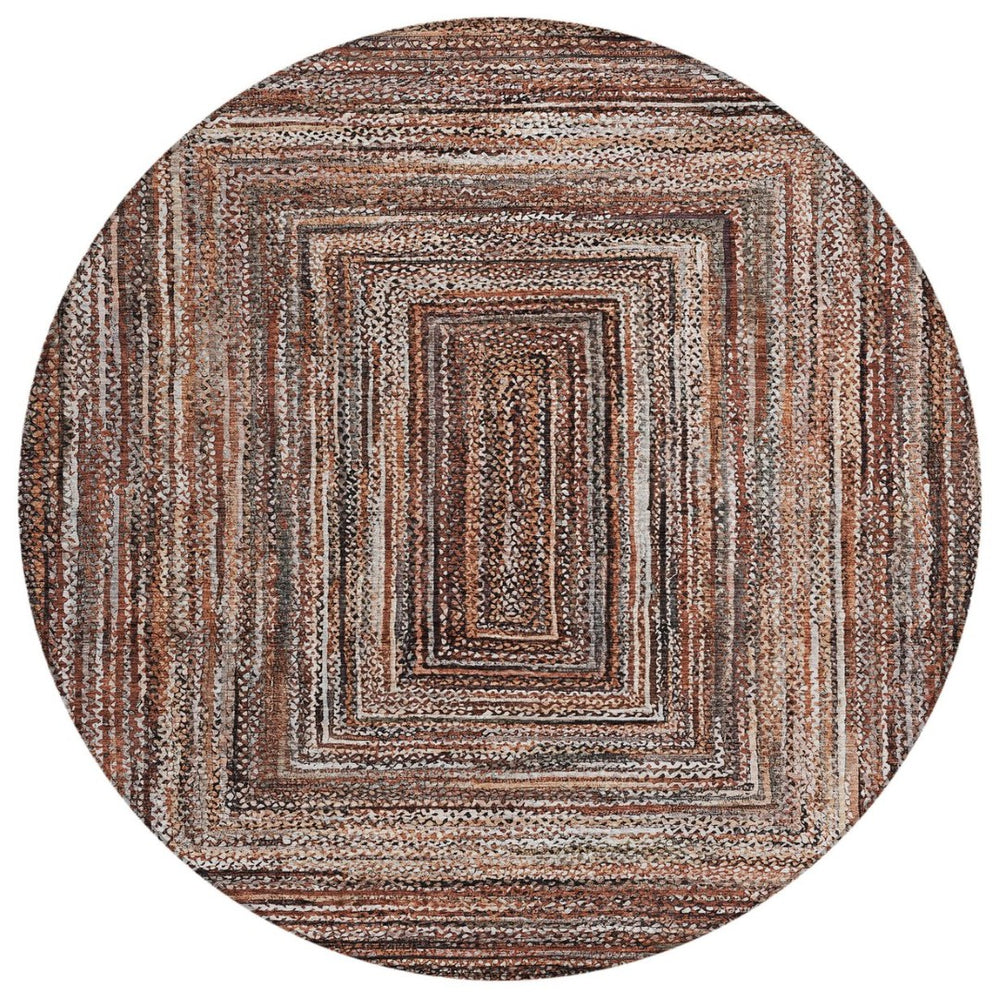HomeRoots 8' Round Geometric Indoor-Outdoor Area Rug in Terra Cotta & Copper – Durable, Washable & Stylish! 618957