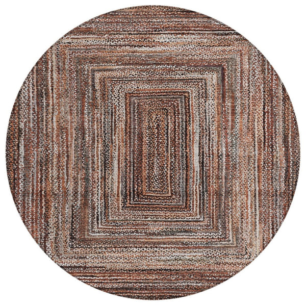 HomeRoots 8' Round Geometric Indoor-Outdoor Area Rug in Terra Cotta & Copper – Durable, Washable & Stylish! 618957