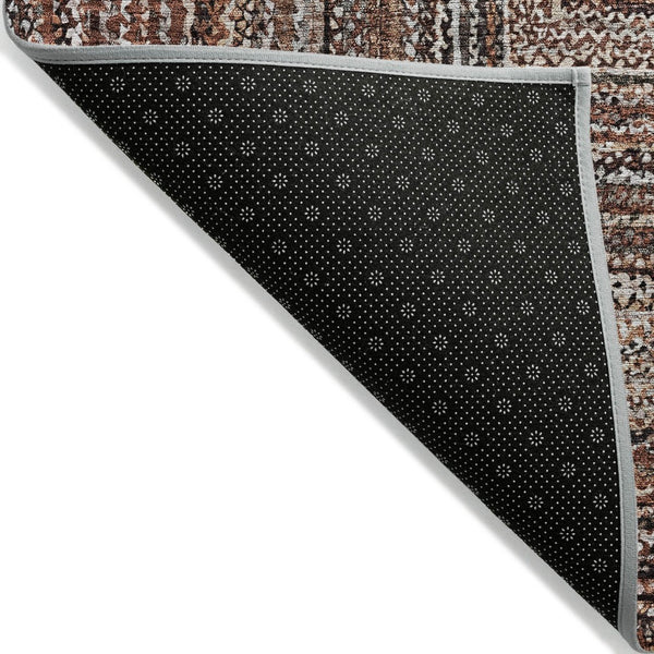 HomeRoots 8' Round Geometric Indoor-Outdoor Area Rug in Terra Cotta & Copper – Durable, Washable & Stylish! 618957