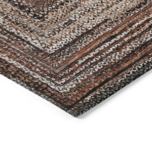 HomeRoots 8' Round Geometric Indoor-Outdoor Area Rug in Terra Cotta & Copper – Durable, Washable & Stylish! 618957