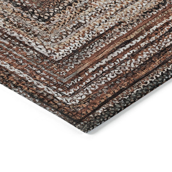 HomeRoots 8' Round Geometric Indoor-Outdoor Area Rug in Terra Cotta & Copper – Durable, Washable & Stylish! 618957