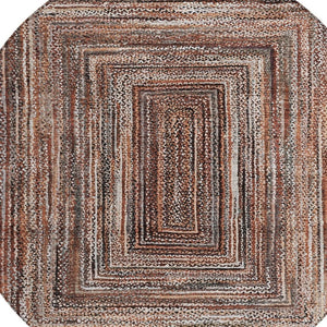 HomeRoots 8' Round Geometric Indoor-Outdoor Area Rug in Terra Cotta & Copper – Durable, Washable & Stylish! 618957