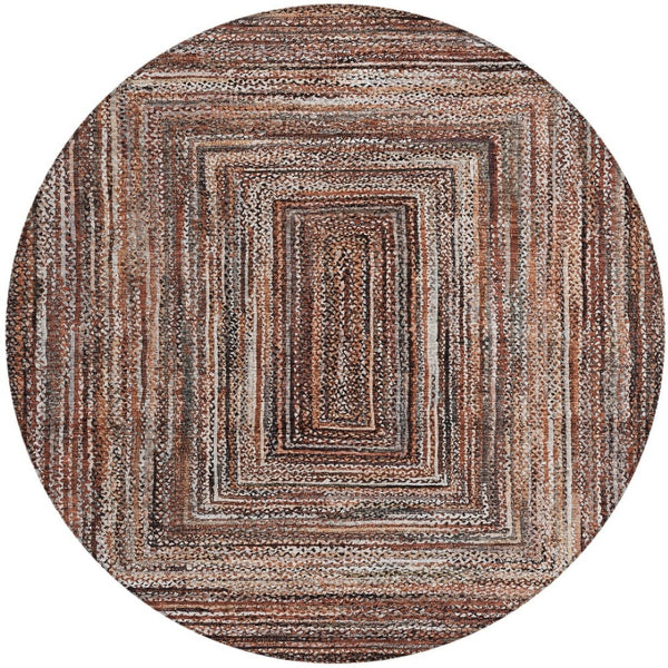 HomeRoots 8' Round Geometric Indoor-Outdoor Area Rug in Terra Cotta & Copper – Durable, Washable & Stylish! 618957