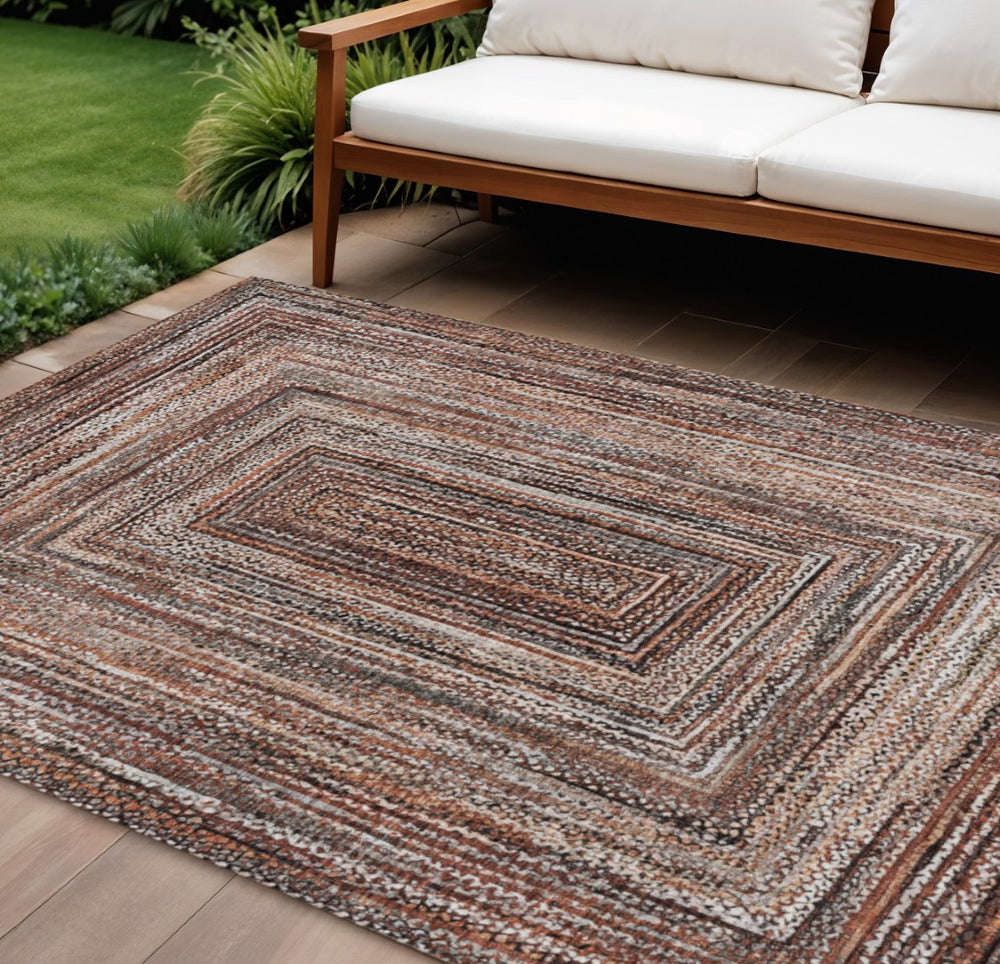 HomeRoots 8' X 10' Modern Terra Cotta Geometric Washable Area Rug – Indoor/Outdoor Durable Design for Easy Care 618958