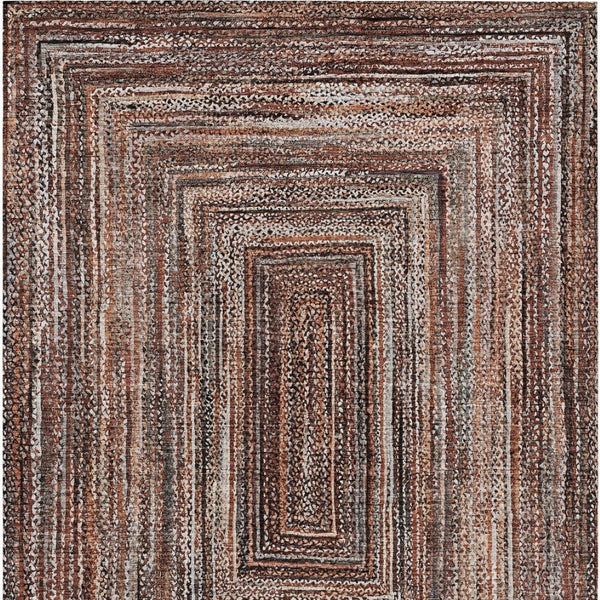HomeRoots 10' Geometric Terra Cotta and Copper Washable Area Rug for Indoor & Outdoor Spaces, Durable Design 618960