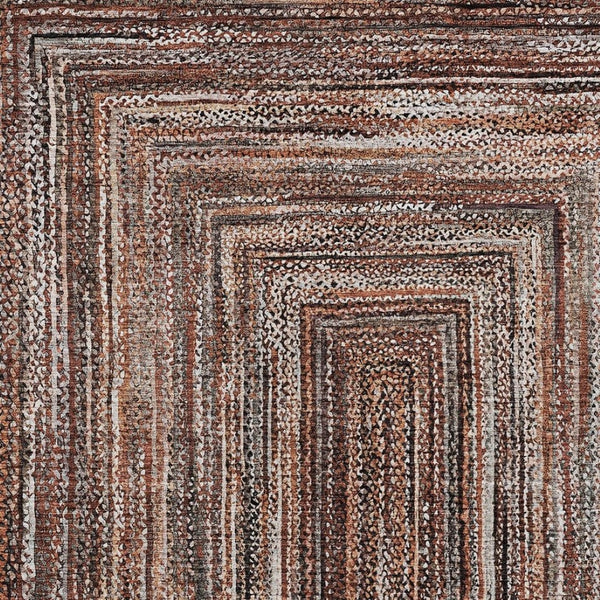 HomeRoots 10' Geometric Terra Cotta and Copper Washable Area Rug for Indoor & Outdoor Spaces, Durable Design 618960