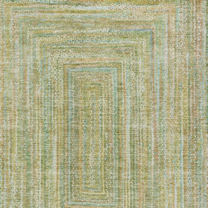 HomeRoots 5' Geometric Artichoke Green, Gold & Blue Washable Area Rug for Indoor/Outdoor High-Traffic Spaces 618962