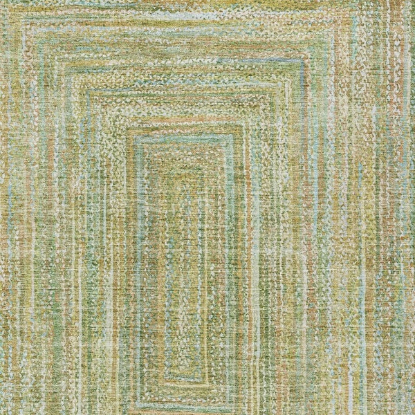 HomeRoots 5' Geometric Artichoke Green, Gold & Blue Washable Area Rug for Indoor/Outdoor High-Traffic Spaces 618962