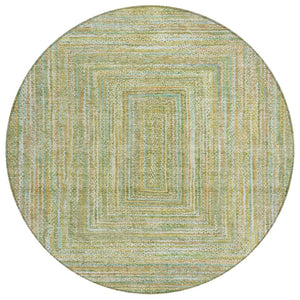 HomeRoots 8' Round Artichoke Green, Gold & Blue Geometric Area Rug - Washable, Durable for Indoor/Outdoor Use 618963