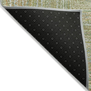 HomeRoots 8' Round Artichoke Green, Gold & Blue Geometric Area Rug - Washable, Durable for Indoor/Outdoor Use 618963