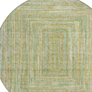 HomeRoots 8' Round Artichoke Green, Gold & Blue Geometric Area Rug - Washable, Durable for Indoor/Outdoor Use 618963