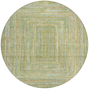HomeRoots 8' Round Artichoke Green, Gold & Blue Geometric Area Rug - Washable, Durable for Indoor/Outdoor Use 618963