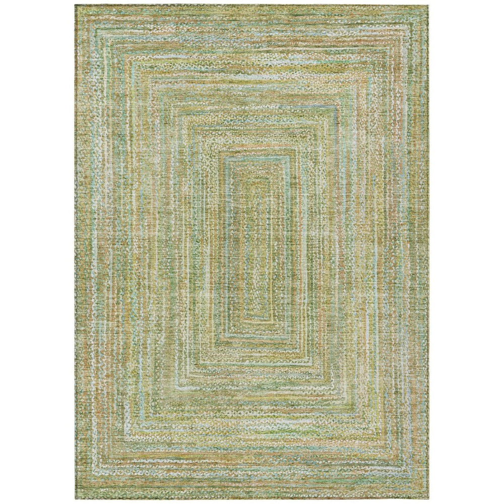 HomeRoots 8' Geometric Artichoke Green, Gold & Blue Washable Area Rug – Indoor/Outdoor, Durable & Stylish! 618964