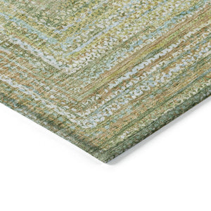 HomeRoots 8' Geometric Artichoke Green, Gold & Blue Washable Area Rug – Indoor/Outdoor, Durable & Stylish! 618964
