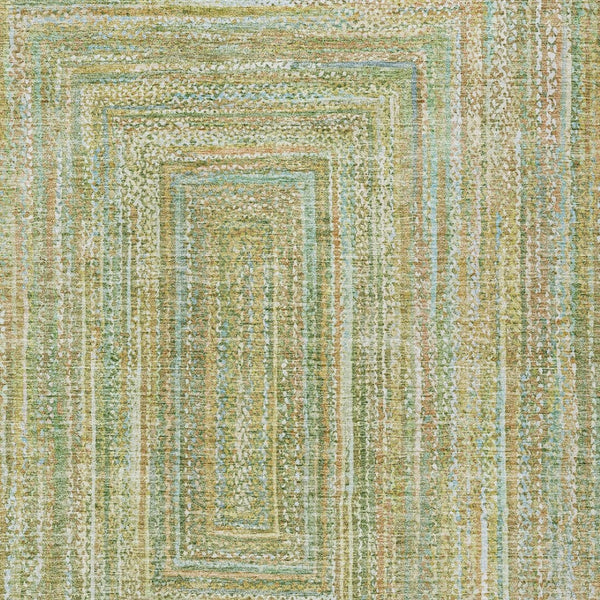 HomeRoots 8' Geometric Artichoke Green, Gold & Blue Washable Area Rug – Indoor/Outdoor, Durable & Stylish! 618964
