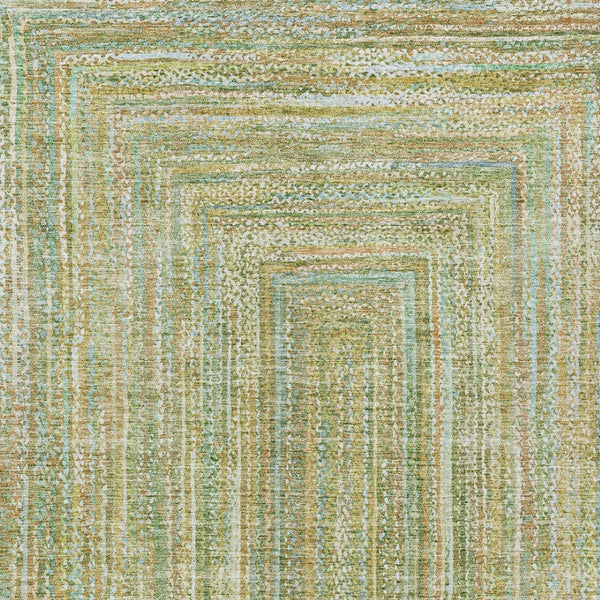 HomeRoots 9' X 12' Artichoke Green, Gold & Blue Geometric Washable Rug - Stylish, Durable for Indoor/Outdoor Use 618965