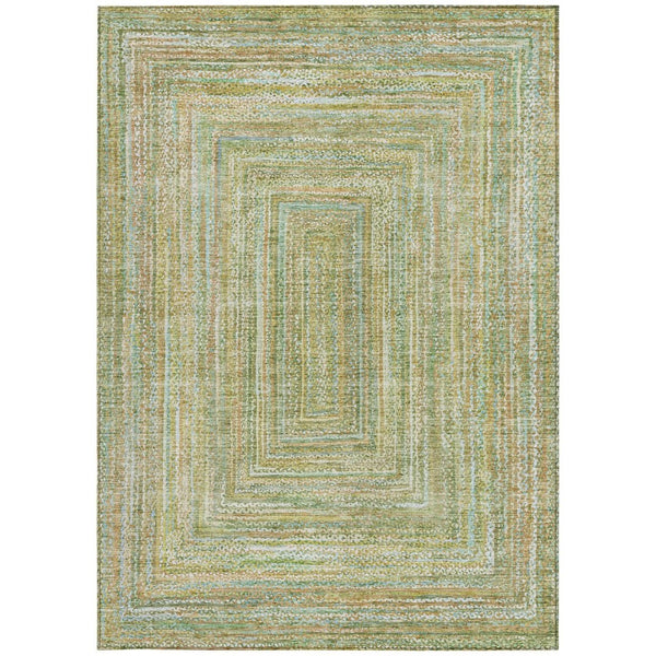 HomeRoots 10' Geometric Washable Area Rug in Artichoke Green, Gold & Blue – Versatile Indoor/Outdoor Comfort! 618966
