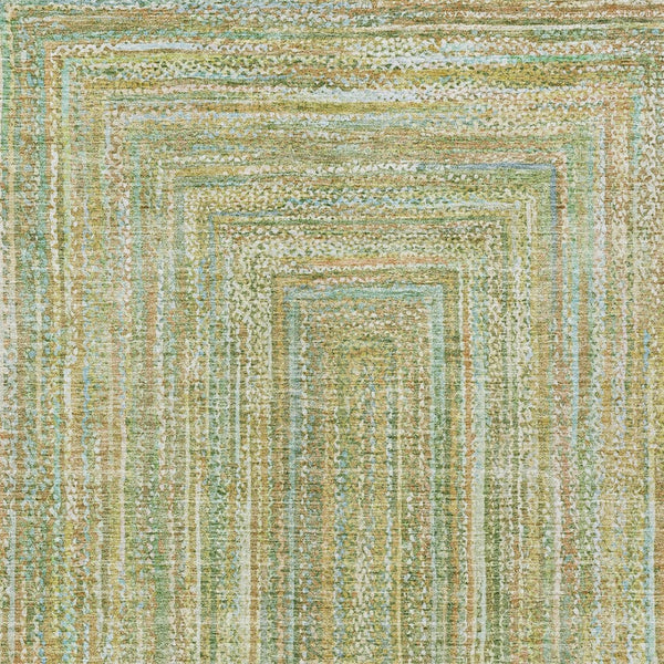 HomeRoots 10' Geometric Washable Area Rug in Artichoke Green, Gold & Blue – Versatile Indoor/Outdoor Comfort! 618966