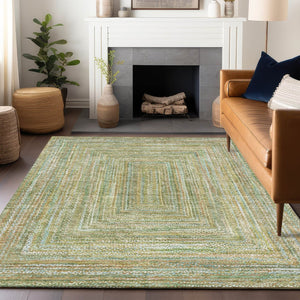 HomeRoots 10' Geometric Washable Area Rug in Artichoke Green, Gold & Blue – Versatile Indoor/Outdoor Comfort! 618966