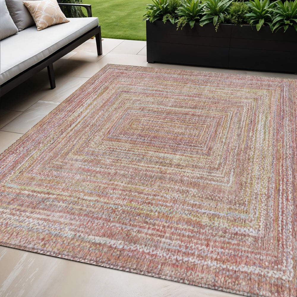 HomeRoots 5' X 8' Washable Area Rug in Rust, Mauve & Coral - Modern Geometric Design for Indoor & Outdoor Use 618968