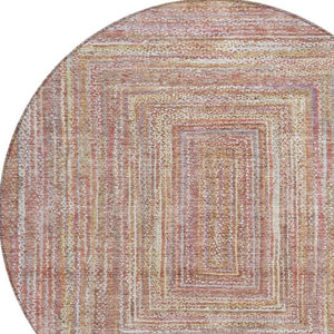 HomeRoots 8' Stylish Round Geometric Area Rug in Rust Mauve and Coral - Durable, Washable for Indoors & Outdoors 618969