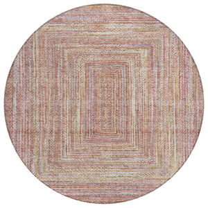 HomeRoots 8' Stylish Round Geometric Area Rug in Rust Mauve and Coral - Durable, Washable for Indoors & Outdoors 618969