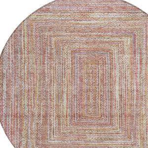 HomeRoots 8' Stylish Round Geometric Area Rug in Rust Mauve and Coral - Durable, Washable for Indoors & Outdoors 618969