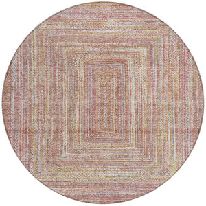 HomeRoots 8' Stylish Round Geometric Area Rug in Rust Mauve and Coral - Durable, Washable for Indoors & Outdoors 618969