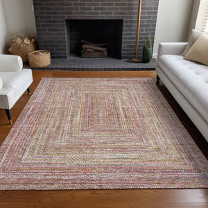 HomeRoots 8' X 10' Washable Geometric Area Rug in Rust, Mauve & Coral - Durable for Indoor/Outdoor Use! 618970
