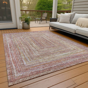 HomeRoots 8' X 10' Washable Geometric Area Rug in Rust, Mauve & Coral - Durable for Indoor/Outdoor Use! 618970
