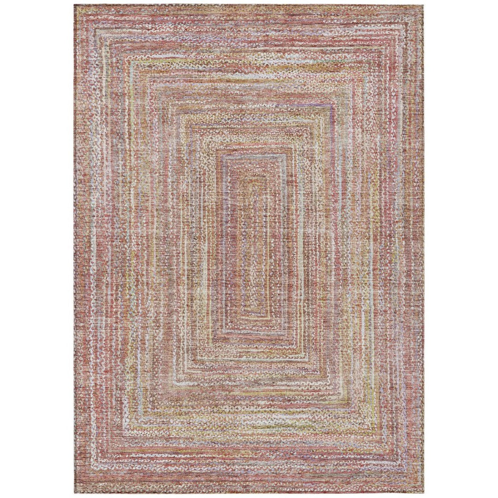 HomeRoots 9' X 12' Stylish Rust Mauve Coral Geometric Washable Rug for Indoor & Outdoor Living Spaces 618971