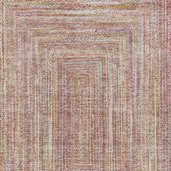 HomeRoots 9' X 12' Stylish Rust Mauve Coral Geometric Washable Rug for Indoor & Outdoor Living Spaces 618971