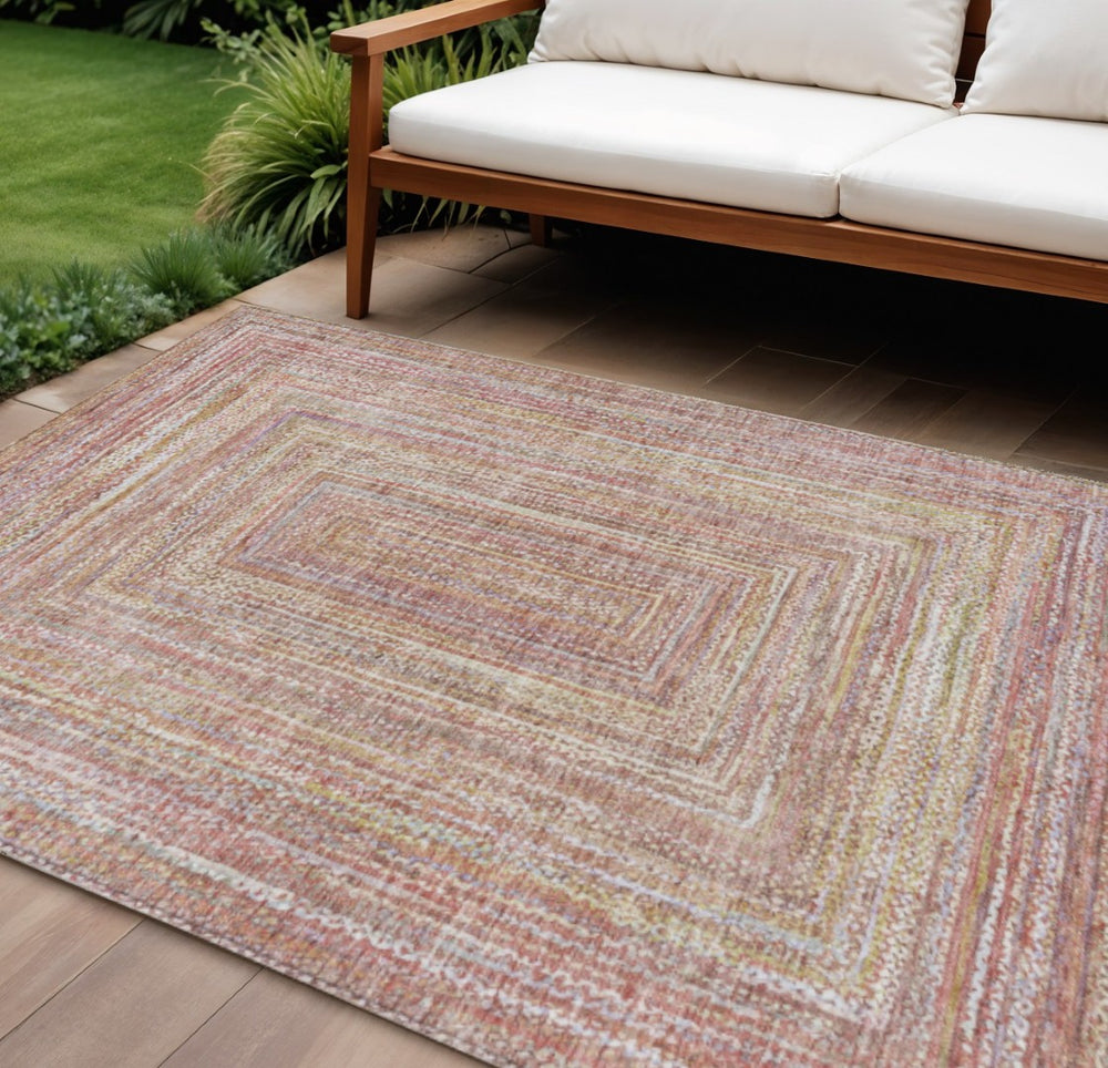 HomeRoots 10' X 14' Geometric Rust Mauve & Coral Area Rug - Durable, Washable & Perfect for Indoor/Outdoor Use! 618972