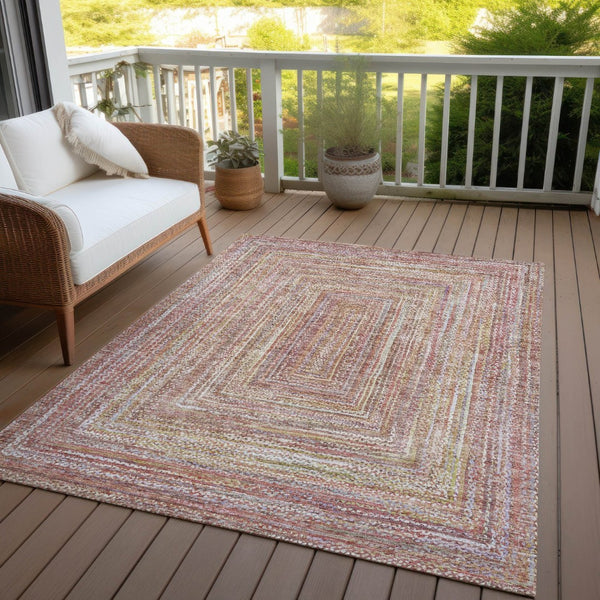 HomeRoots 10' X 14' Geometric Rust Mauve & Coral Area Rug - Durable, Washable & Perfect for Indoor/Outdoor Use! 618972
