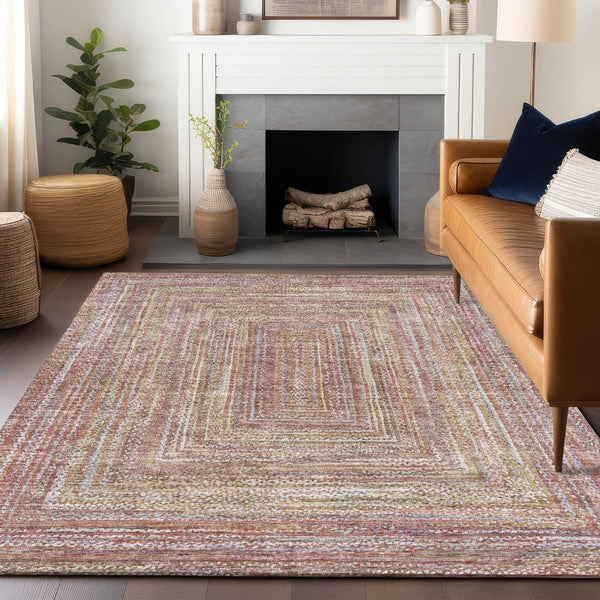 HomeRoots 10' X 14' Geometric Rust Mauve & Coral Area Rug - Durable, Washable & Perfect for Indoor/Outdoor Use! 618972