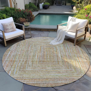 HomeRoots 8' Stylish Tan Beige and Gold Geometric Area Rug - Washable, Durable for Indoor & Outdoor Use! 618975