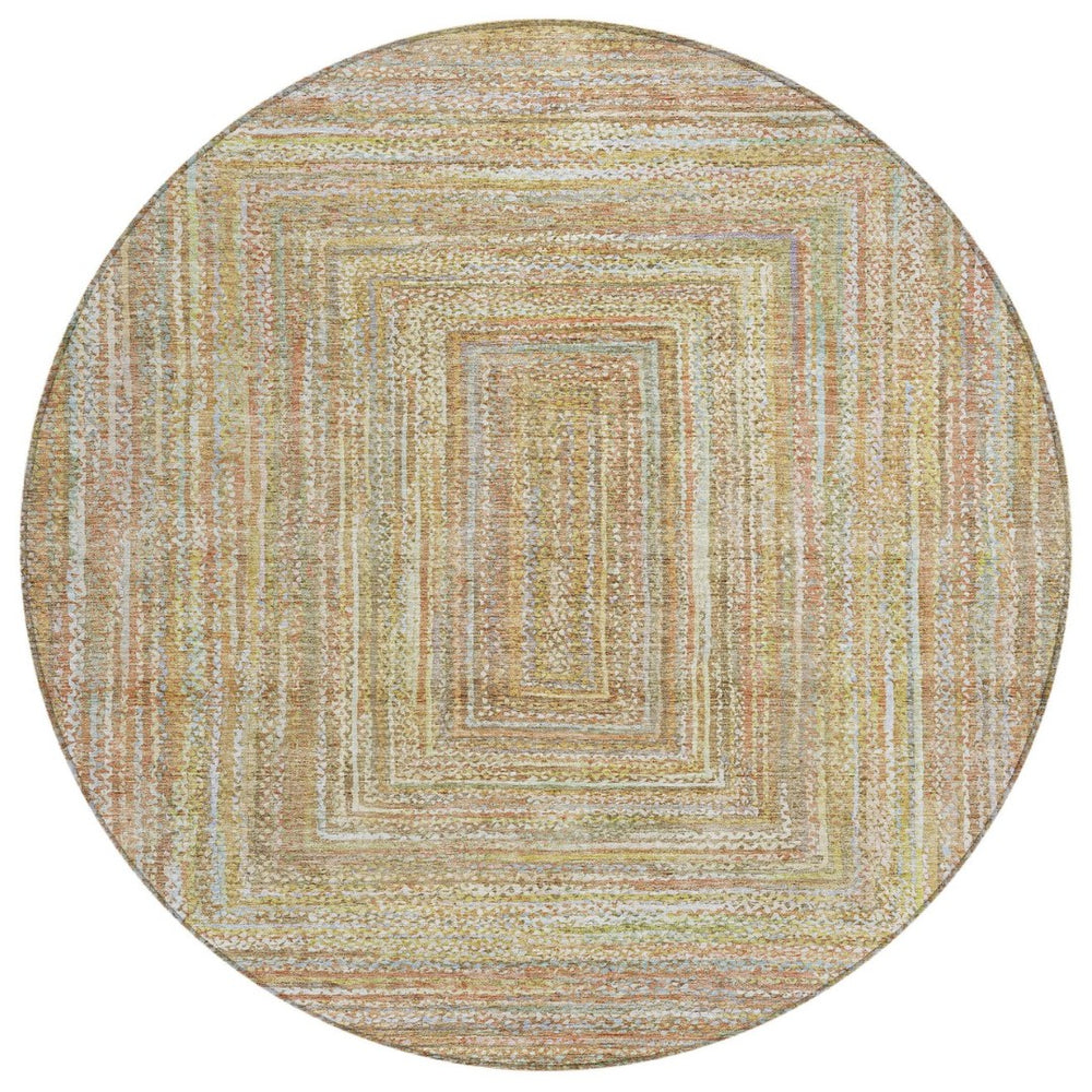 HomeRoots 8' Stylish Tan Beige and Gold Geometric Area Rug - Washable, Durable for Indoor & Outdoor Use! 618975