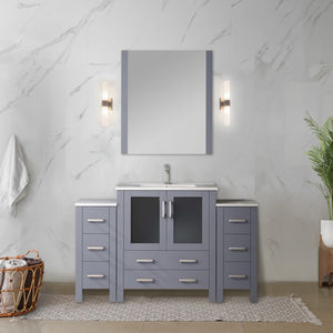 English Elm Dark Grey Bath Vanity Set - 54" W With White Ceramic Top, Chrome Faucet, Mirror & Side Cabinets B2731S01373