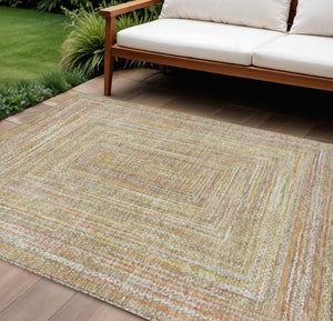 HomeRoots 8' X 10' Tan Beige and Gold Geometric Area Rug - Stylish, Washable, Durable for Indoor & Outdoor Use 618976
