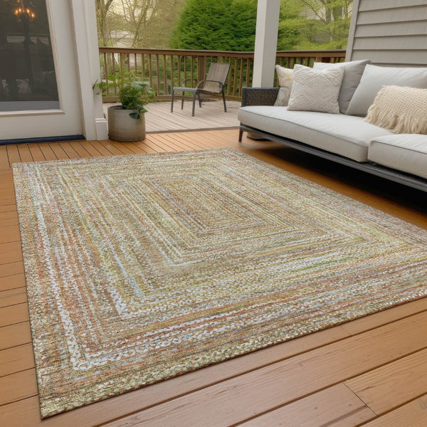 HomeRoots 9' X 12' Tan Beige Gold Geometric Washable Area Rug - Stylish, Durable, Indoor & Outdoor Versatility 618977