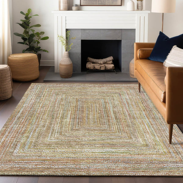 HomeRoots 10' Geometric Tan Beige & Gold Washable Area Rug - Versatile Indoor/Outdoor Decor for Any Space 618978