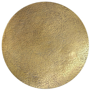 English Elm Cavan Cast Aluminum Side Table in Antique Brass — Handcrafted Asymmetrical Drum Accent Table, 21.75" B136P239036