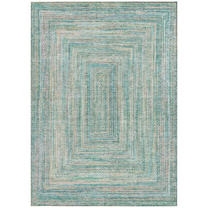 HomeRoots 5' Stylish Teal Blue Beige Geometric Washable Indoor Outdoor Area Rug - Durable, Easy to Clean! 618980