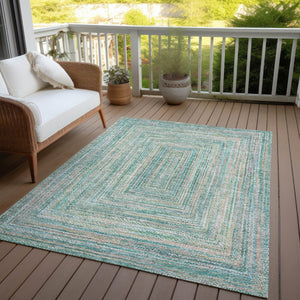 HomeRoots 5' Stylish Teal Blue Beige Geometric Washable Indoor Outdoor Area Rug - Durable, Easy to Clean! 618980