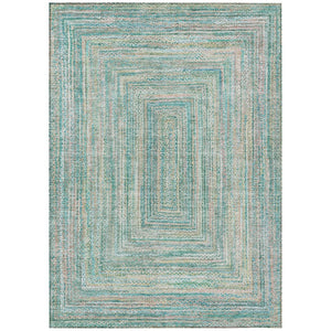 HomeRoots 5' Stylish Teal Blue Beige Geometric Washable Indoor Outdoor Area Rug - Durable, Easy to Clean! 618980